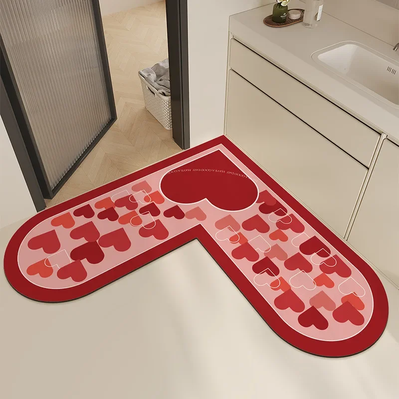 

Heart Shaped Kitchen Rug Nonslip Washable Kitchen Floor Mats Corner Area Rug Water Absorbent Comfort Standing Mat Carpet