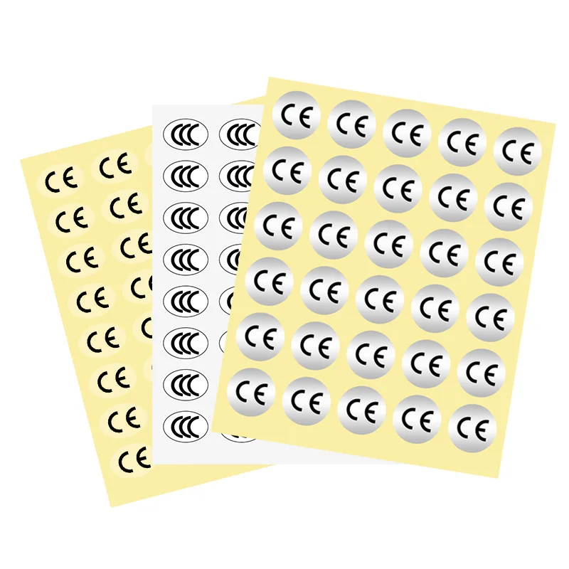 500pcs Europe Union CE Sticker 1cm Round Oval Shape Clear Silver White PVC Label Waterproof Certification Seal 10mm Diameter