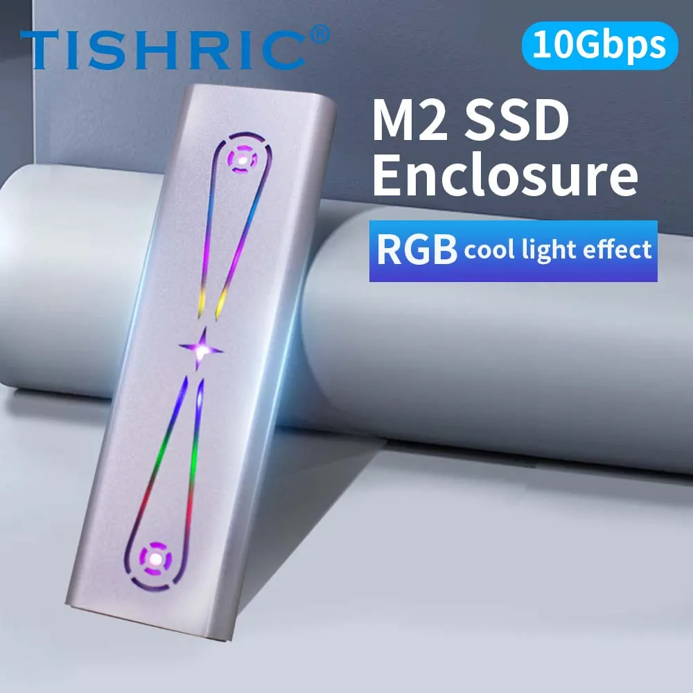 TISHRIC M.2 SSD Case NVME External Hard Drive Box Type-C 1.8 Inch Mobile SSD ​RGB Enclosure Support for Phone or PC Win/Mac/LIUX