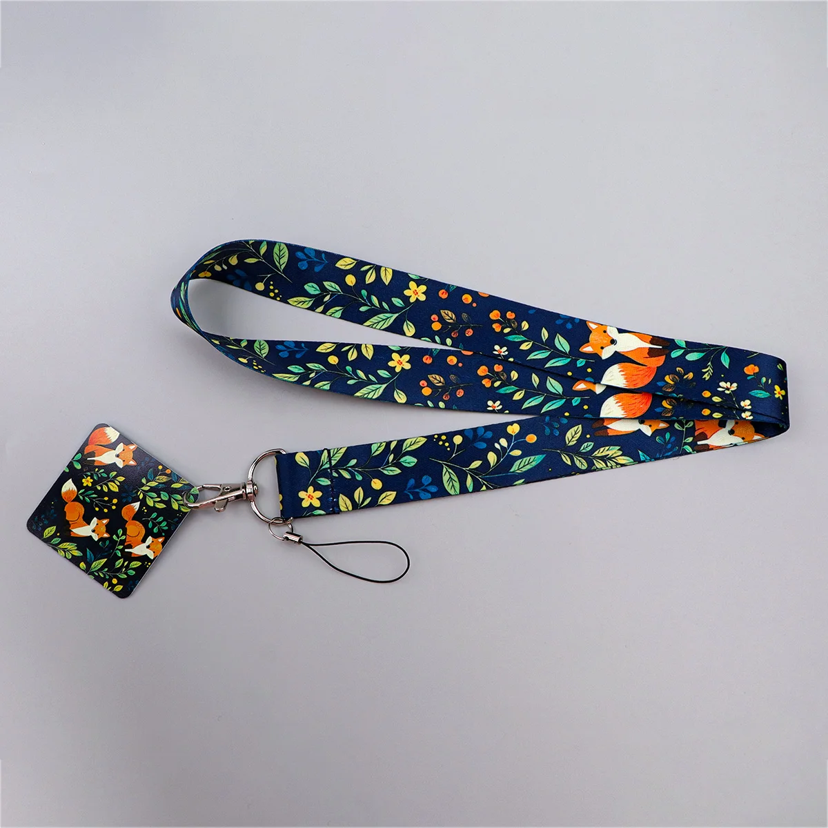 Vintage Floral Fox Lanyard Strap Neck Keychain Aesthetic Card Cover Badge Holder Mobile Phone Hang Rope Keyring Accessories Gift