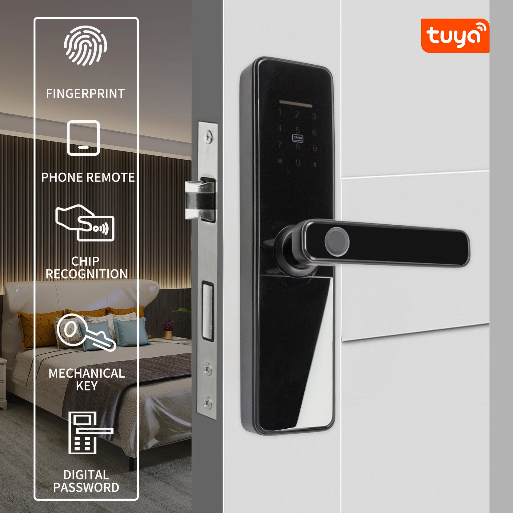 PHIPULO Tuya WiFi Smart Door Lock With Biometric Electronic Lock APP Remote Unlock Fingerprint Smart Lock