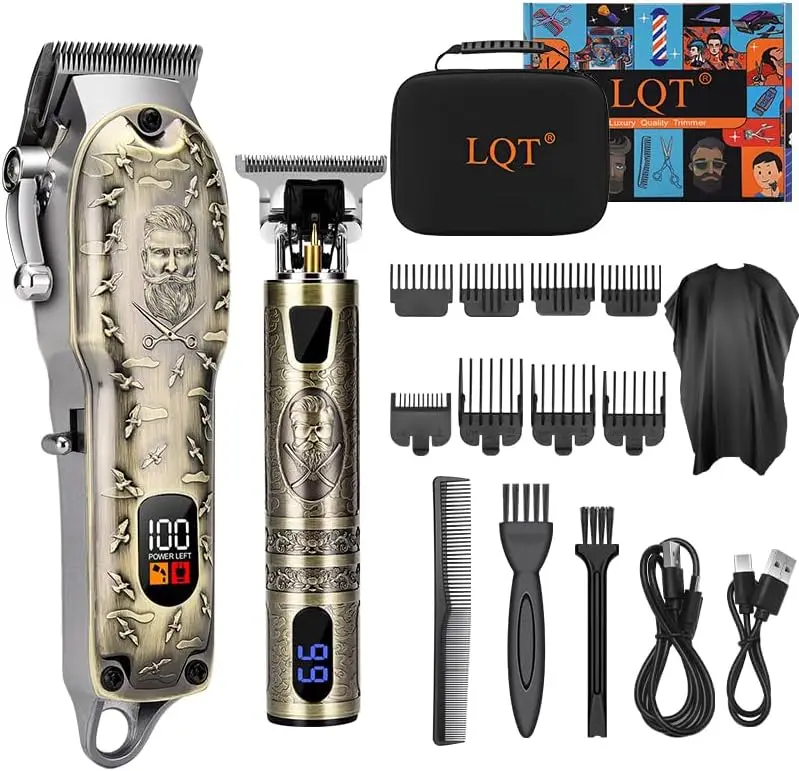 

Professional Hair Clipper Set with Digital Display, Trimmer Kit, Barber Case & Cape, Vintage Design