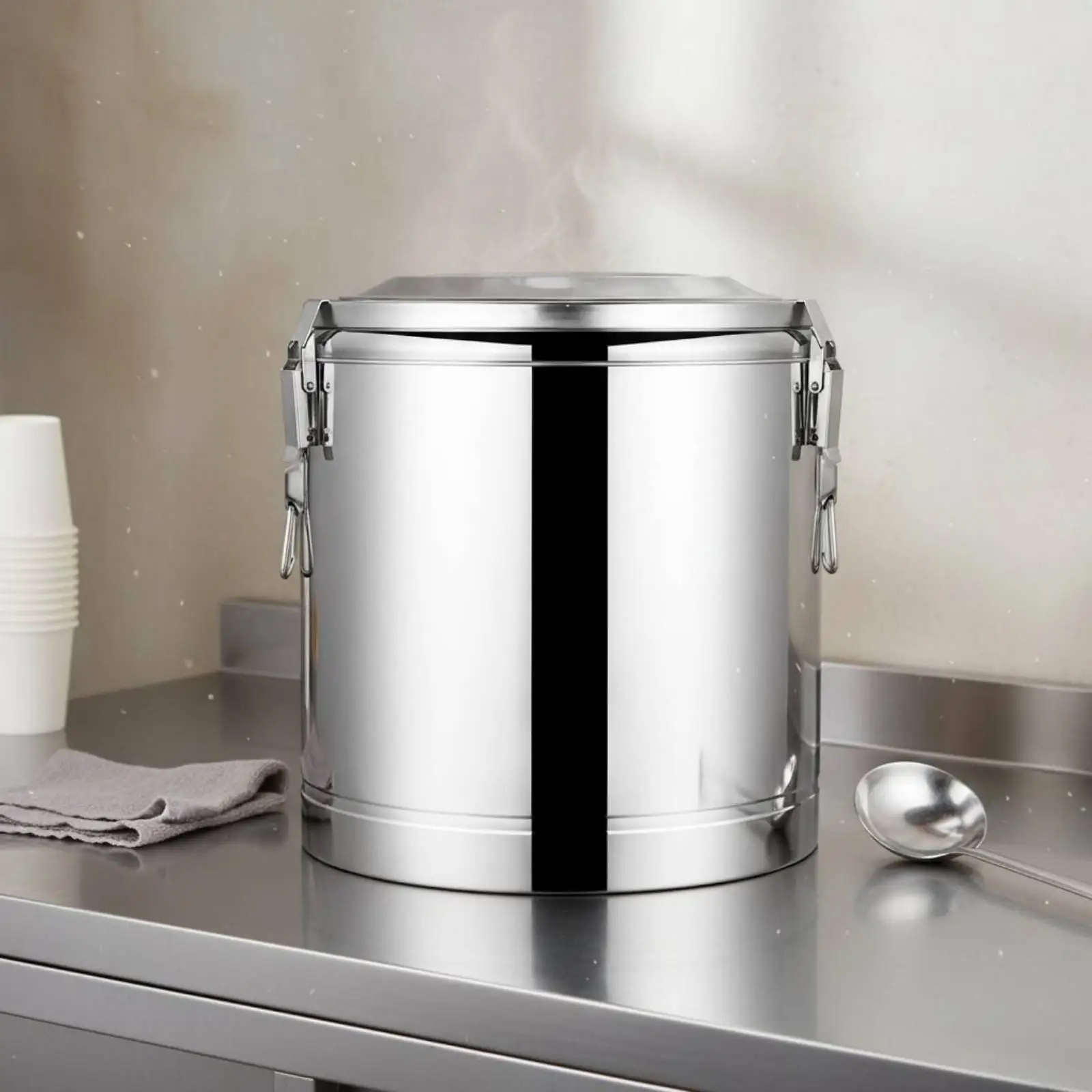 Triple Layer Stainless Steel Insulated Barrel with Faucet for Hot Soup Cold Drink School Canteen Catering