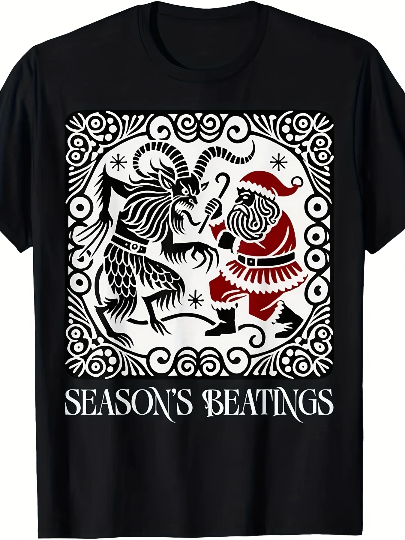 Vintage Krampus VS Santa Holiday Funny Krampusnacht Graphic T-Shirt 100% Cotton O-Neck Short Sleeve Summer Casual Mens T-shirt