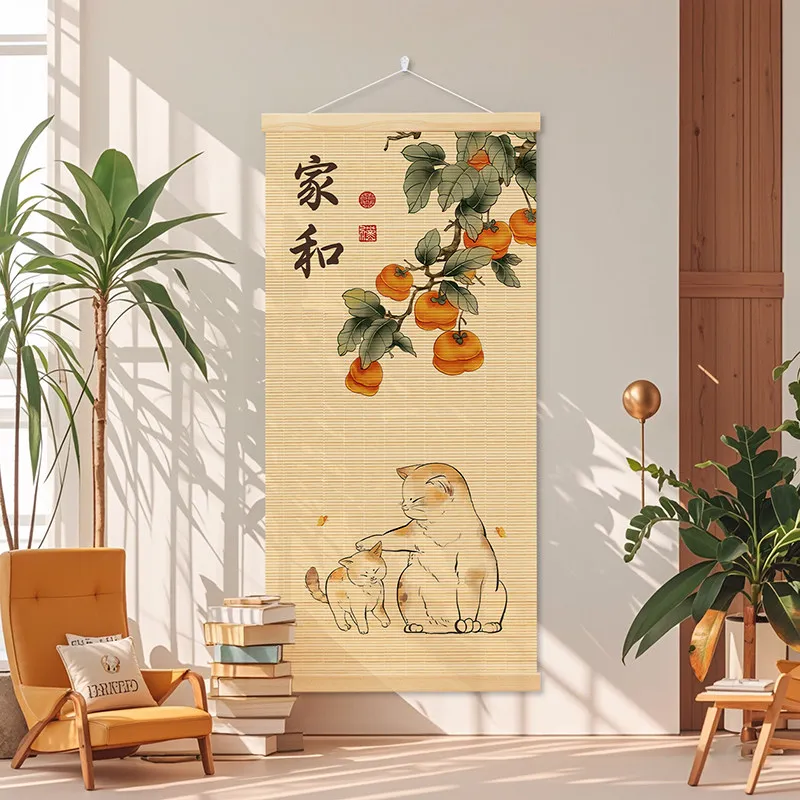 Bamboo Wall Hanging Scroll Kawaii Lazy Cat Art Healing Aesthetic for Bedroom Living Room Japanese Style Home Decor wall decor