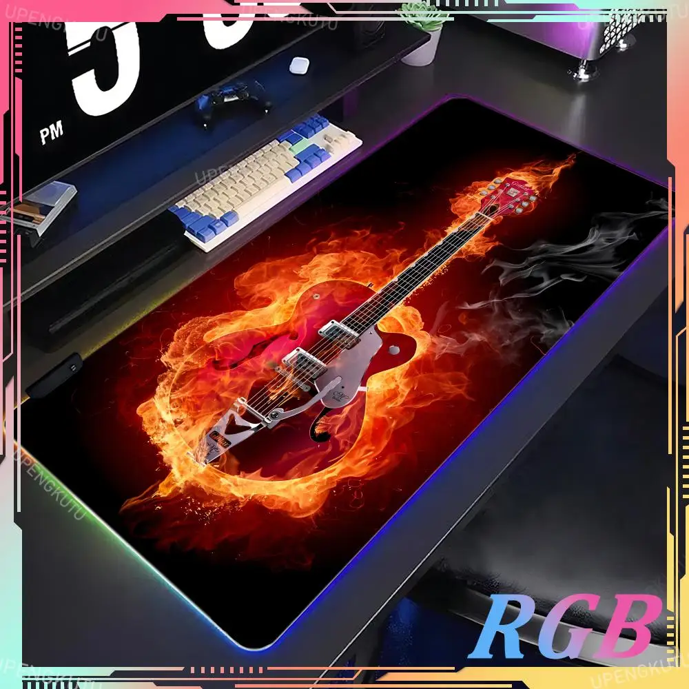 RGB cool guitar large XXL mousepad animation game keyboard pad LED rubber table mat game accessories luminous non-slip mouse pad