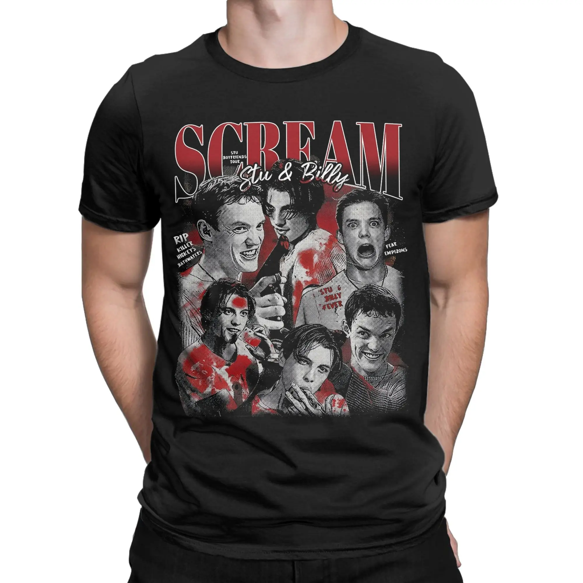 Scream Stu & Billy Loomis Movie T-Shirt Men  Casual Cotton Tees Round Collar Short Sleeve T Shirts Graphic Clothes