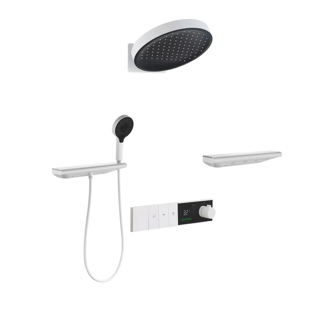 White Wall Mounted Exposed  Bathroom Shower Set Bathroom Shower System Bathroom Shower Faucets