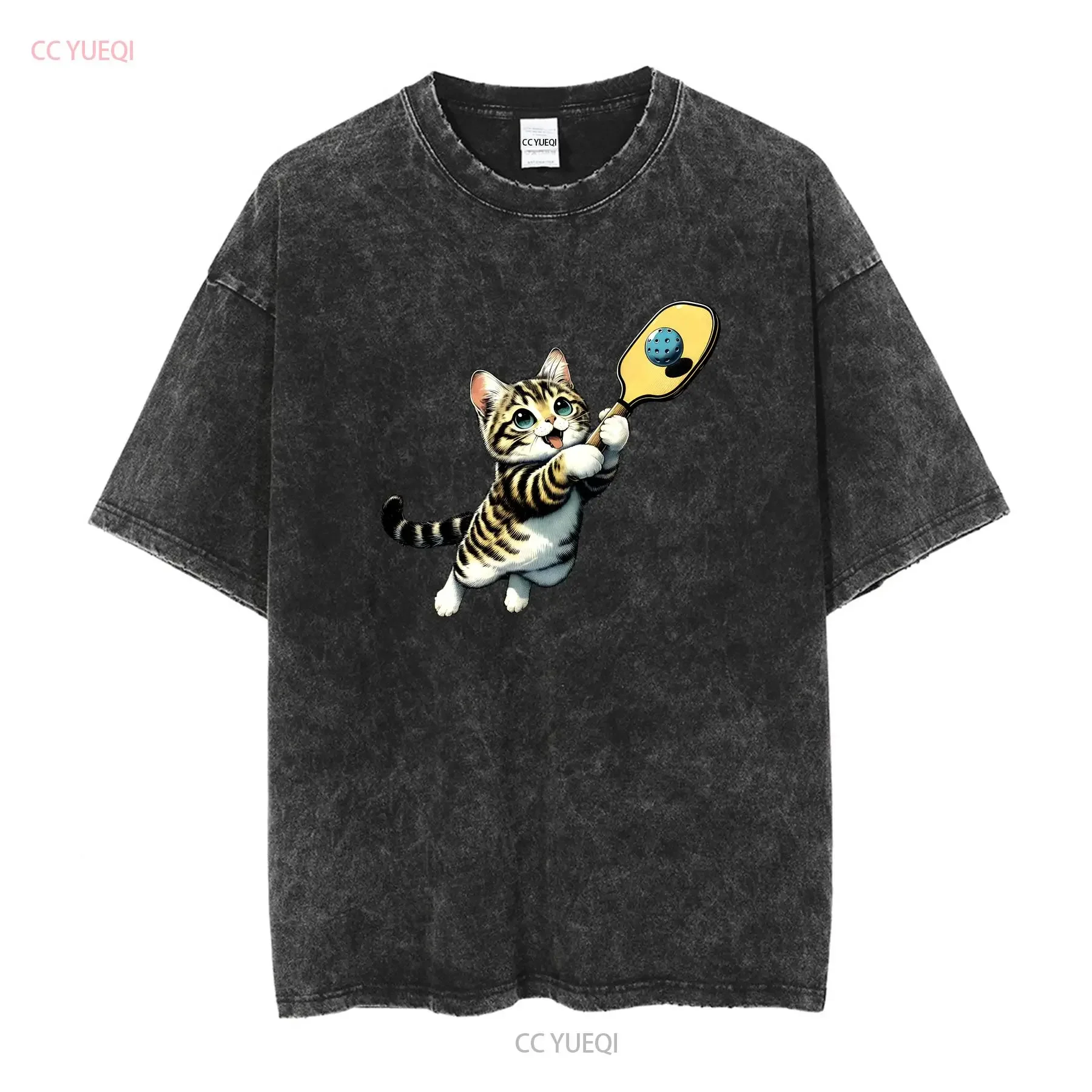 Funny Kitten Playing Pickleball Cute Cat Player T Shirt Sweat vintage Washed Casual Top For Everyday Wear streetwear vintage