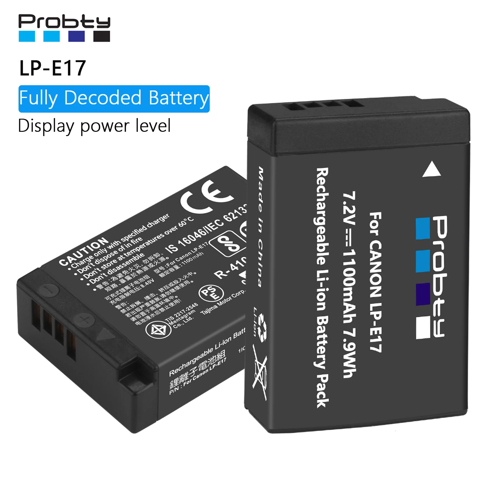 Probty LP-E17 Full Decoder Battery For CANON EOS M3/M5/M6/M6 MARK 2/200D/200D MARK 2/750D/760D/800D/850D/77D/EOS RP/R8/R10