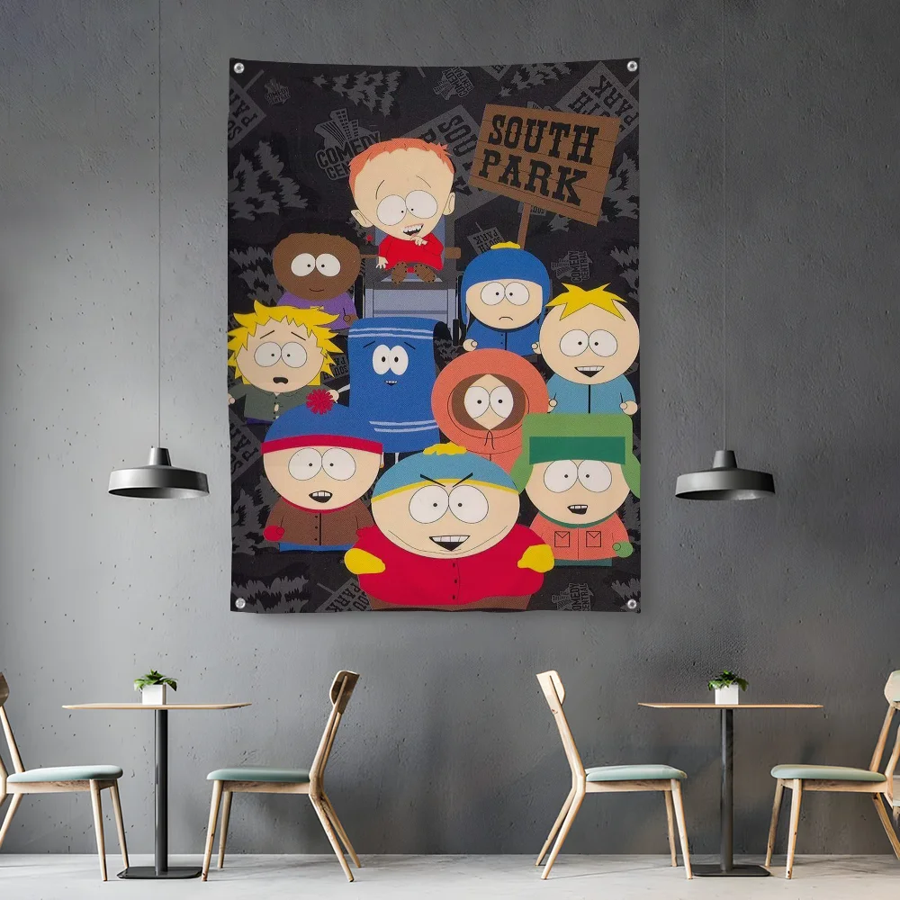 S-South Cartoon-Park Flag Bedroom Living Bar Garden Outdoor Microfiber Festival Decoration Background Art Banner