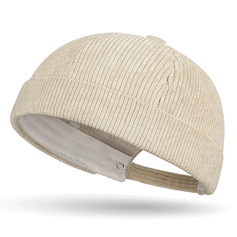 Unisex-Mütze aus dickem Cord ohne Krempe, einfarbig, Tang-Kappe, Street-Hip-Hop-Vintage-Mütze für Damen und Herren, Fahrradkappen – Detail 4