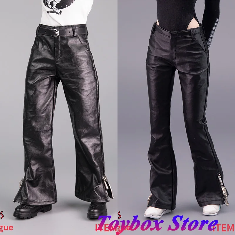 CCN6020 1/6 Scale Man Female Soldier Slightly Flare Pants Leather Zipper Design Trousers Accessory For 12