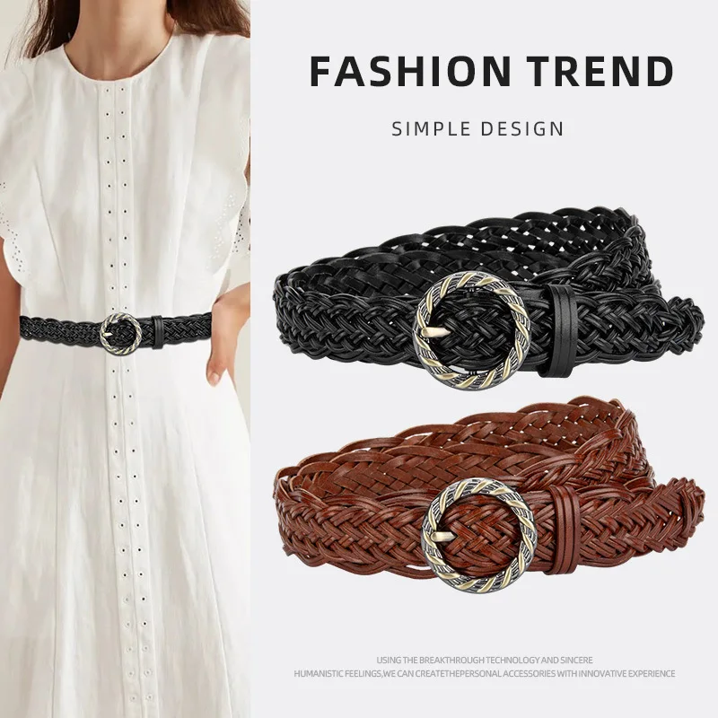 

Women's Vintage Knitted Corset Female Cummerbund Coat Waistband Dress Decration Narrow Belt J1453
