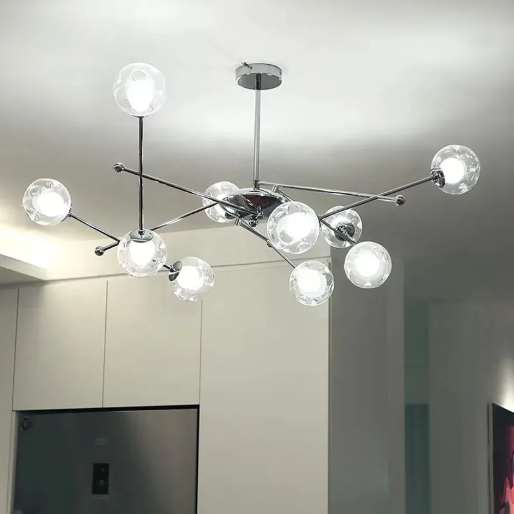 Modern Clear Glass Chandelier Magic Bean Pendant Lights for Living Room Bedroom Dining Room Silver Metal Chandelier