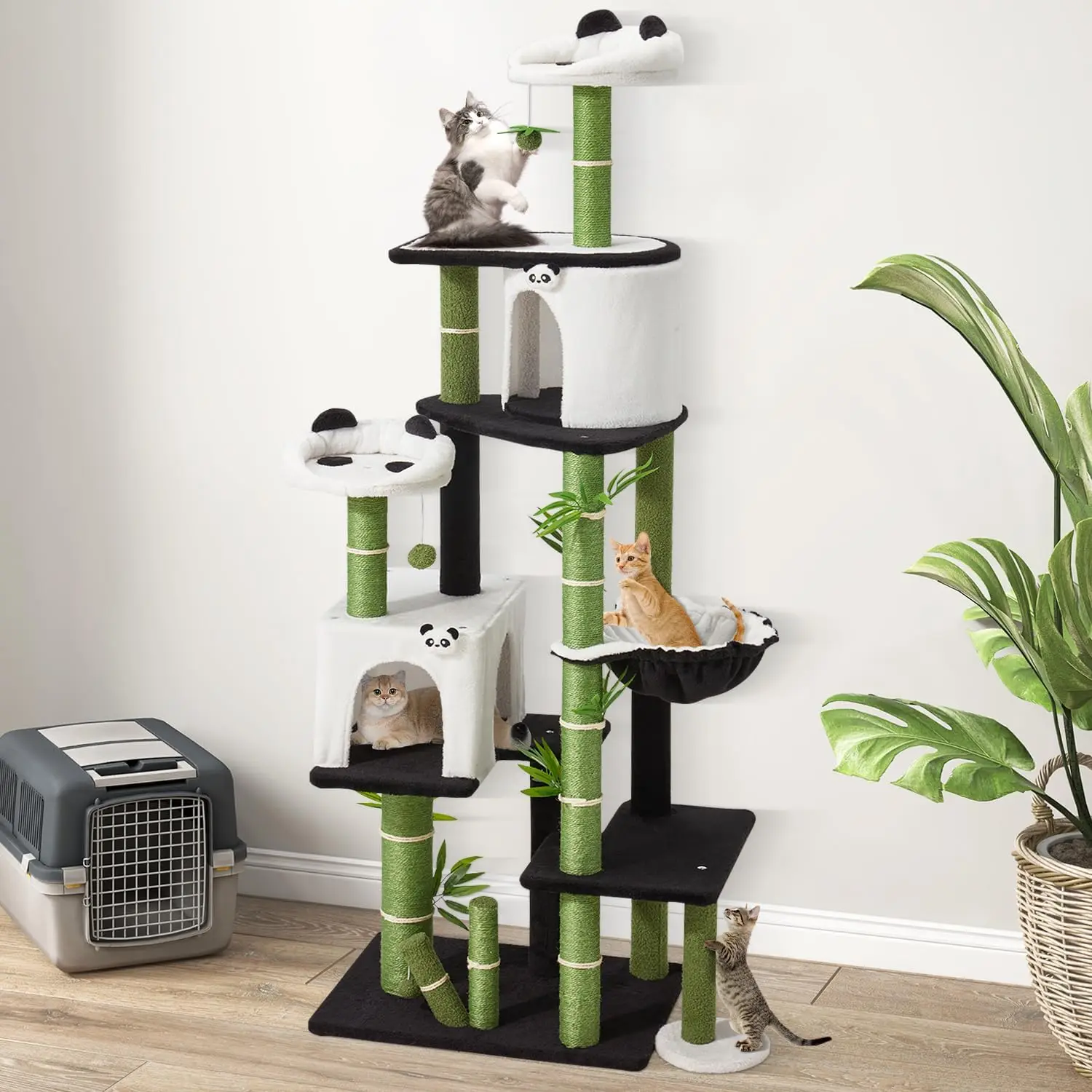 

71.3" Cat Tree with Panda Design, Scratching Post & Hammock for Indoor Cats