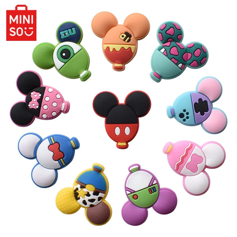 MINISO 10pcs One-eyed Mouse Shoe Charms for Clogs Bubble Slides Sandals PVC Shoe Decorations Accessories for Christmas Gift