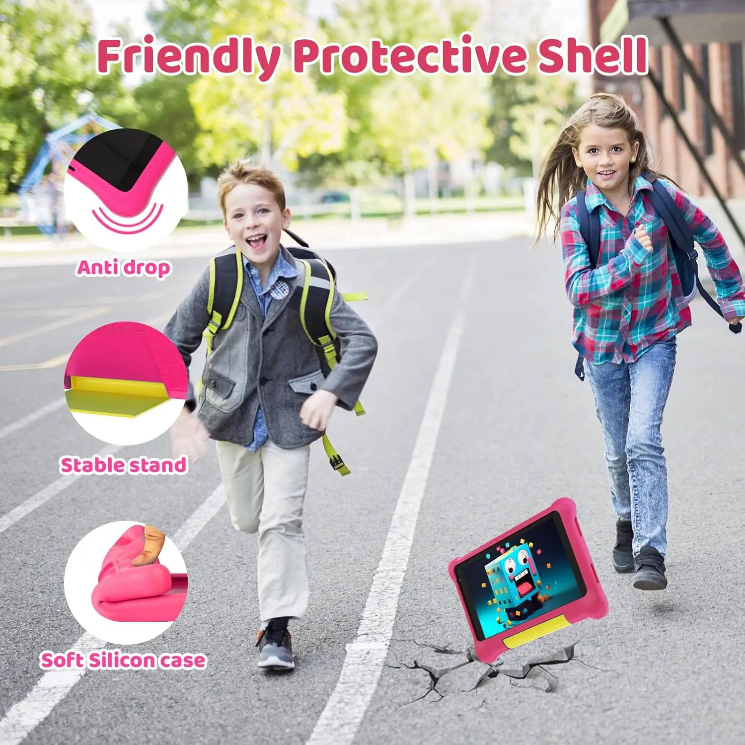 URAO Kids Tablet 7 Inch Android 13 Tablets Quad Core 5GB RAM 32GB ROM 2500mAh Dual Camera Bluetooth WiFi Parental Control PC Pad