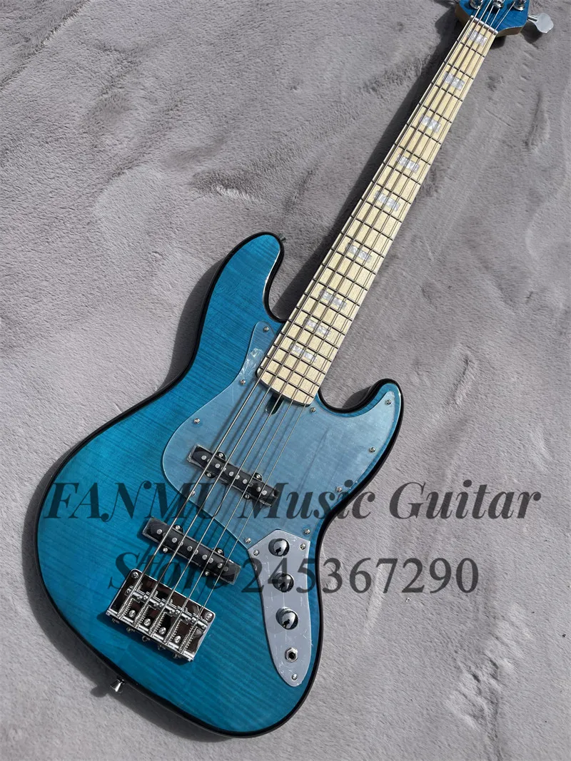 Blue bass 4-string electric bass Flamed Maple top basswood body maple neck Acrylic guard board factory custom