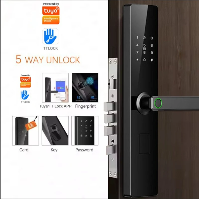 Tuya APP Fingerprint Smart Door Lock Entrance Door Password IC Card Electronic To Unlock Remotely
