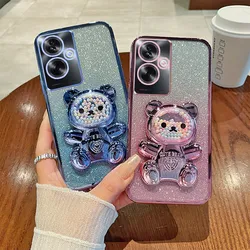 For OPPO A79 5G Case Soft Silicone Bling Shockproof Electroplated TPU Cell Phone Casing For CPH2553 Back Cover Cute Bear Stand