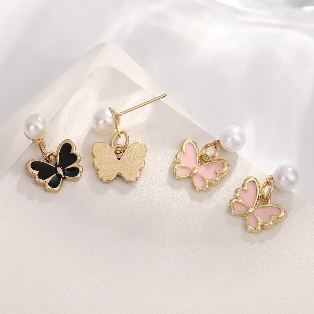 4pcs/Set Sweet Jewelry Set Butterfly Pendant Imitation Pearl Necklace for Women Pearl Earrings Girl Jewellery Women Gift Collar