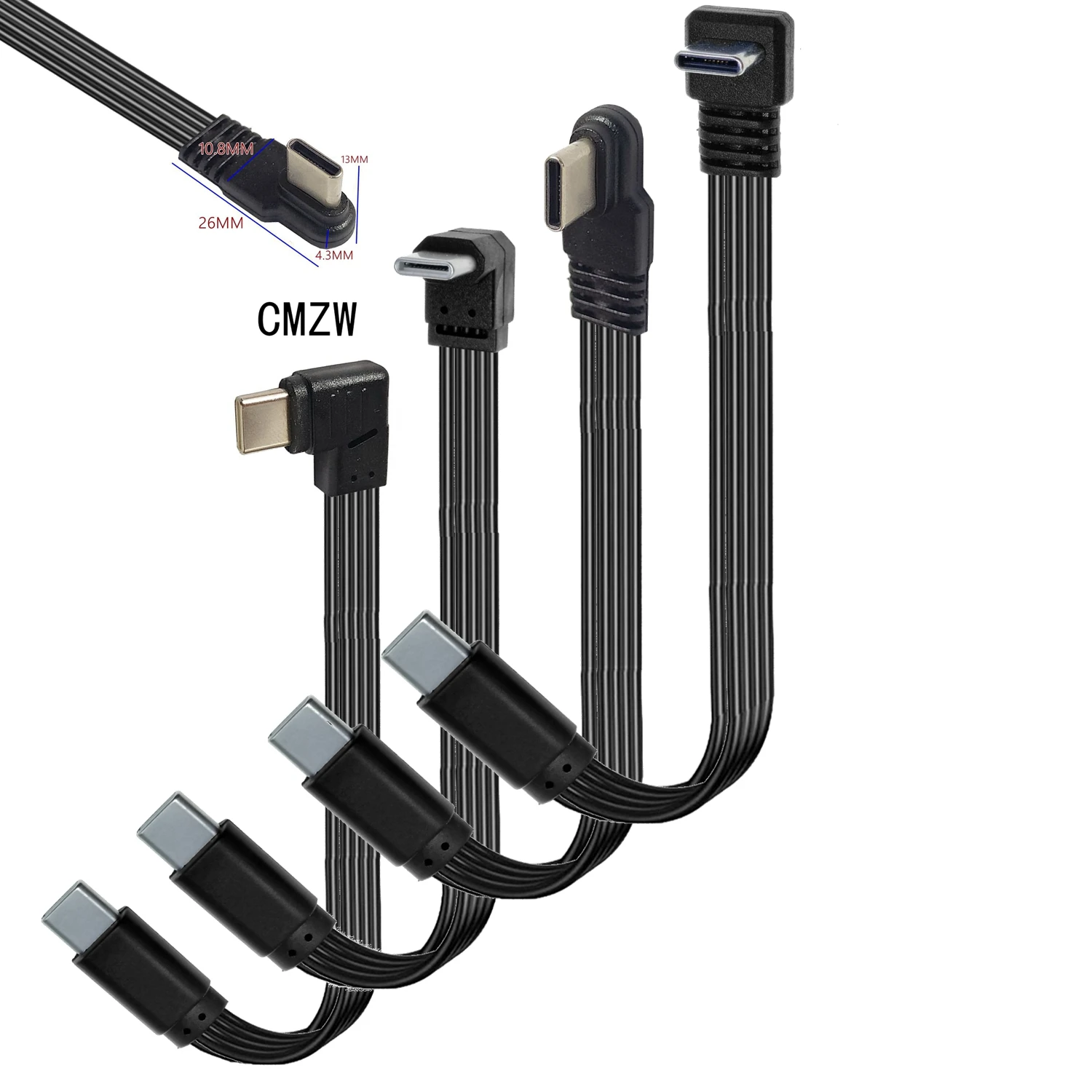 0.5 0.1M USB 2.0 USB C Band Flat Cable Up Down Angled USB 2.0 Type-C Fast Charging Data Cable Male/Female Extender Cable For USB