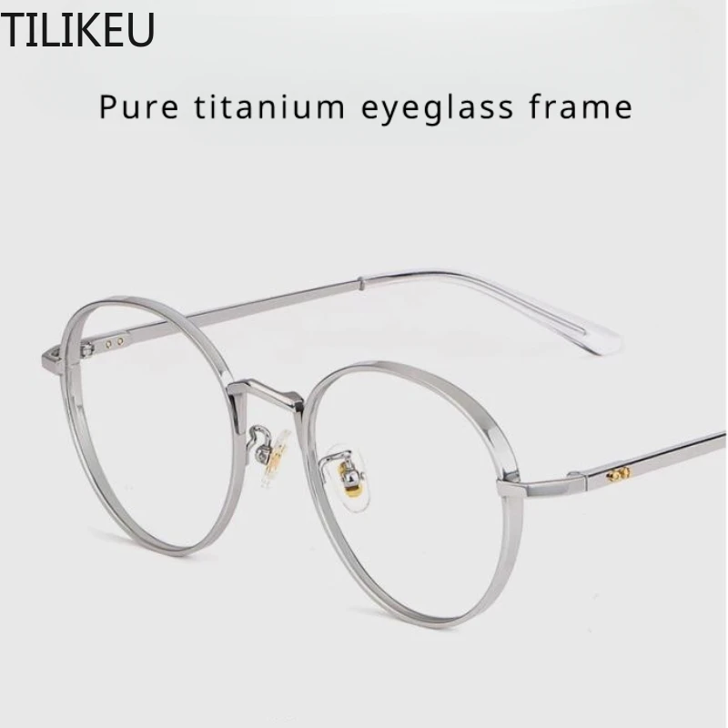 

Pure Titanium Thick Edged Myopia Glasses for Men and Women Trendy Retro Artistic Round Frame Pure Titanium Optical Glasses Frame