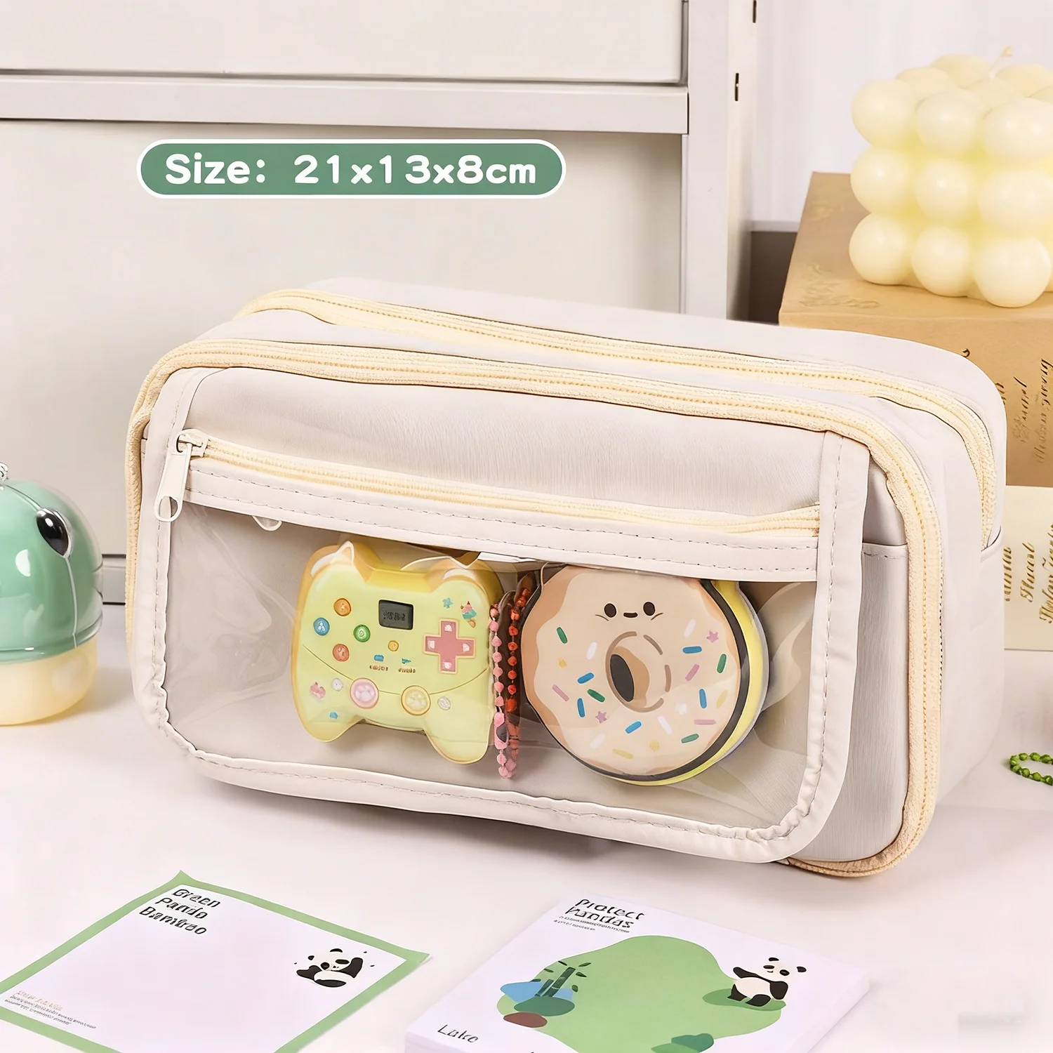 Nuevo estuche creativo de lápices Panda de nueve capas, estuche de lápices transparente de moda, bolsa de papelería transparente de alto valor estilo Ins para estudiantes de secundaria