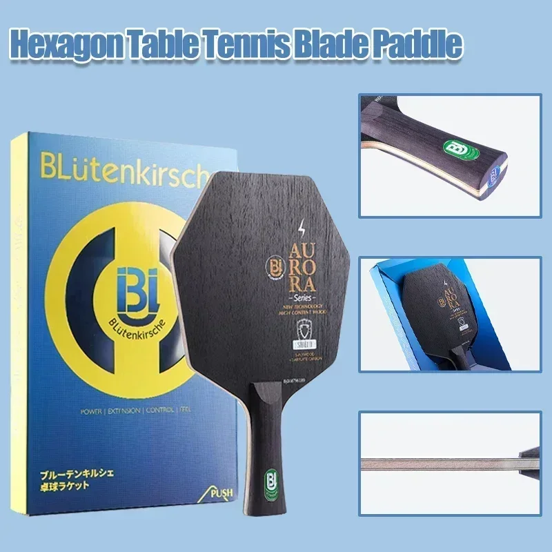 HUIESON Hexagon Table Tennis Blade Paddle Carbon Fiber 7 Layers Long Handle Bottom Plate Pimple's Out Table Tennis Rubber Sheet