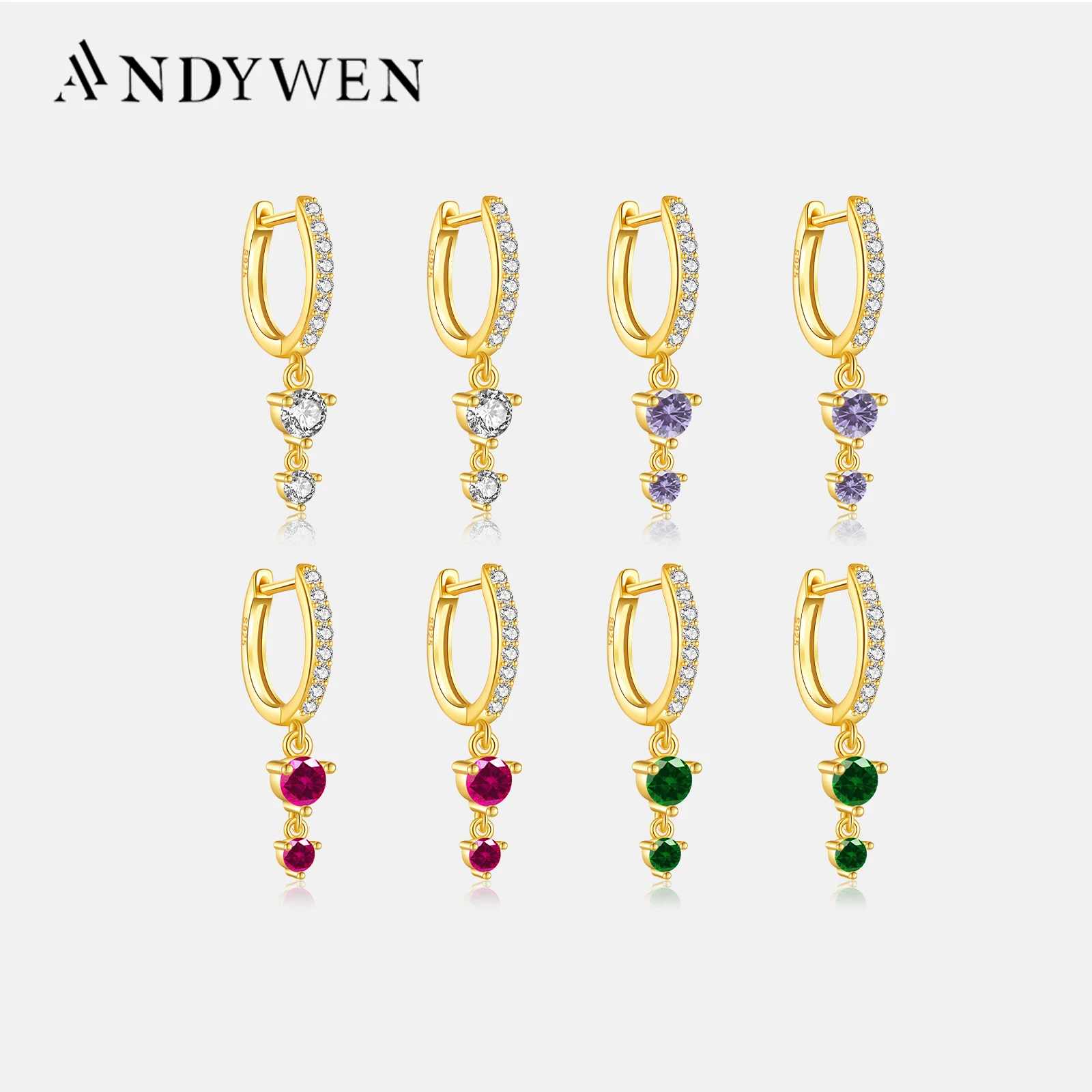 ANDYWEN 200 New 925 Sterling Silver Gold Clear Zircon Pave Drop Earring Jewelry 2023 Piercing Clips Pendiente Luxury Jewels