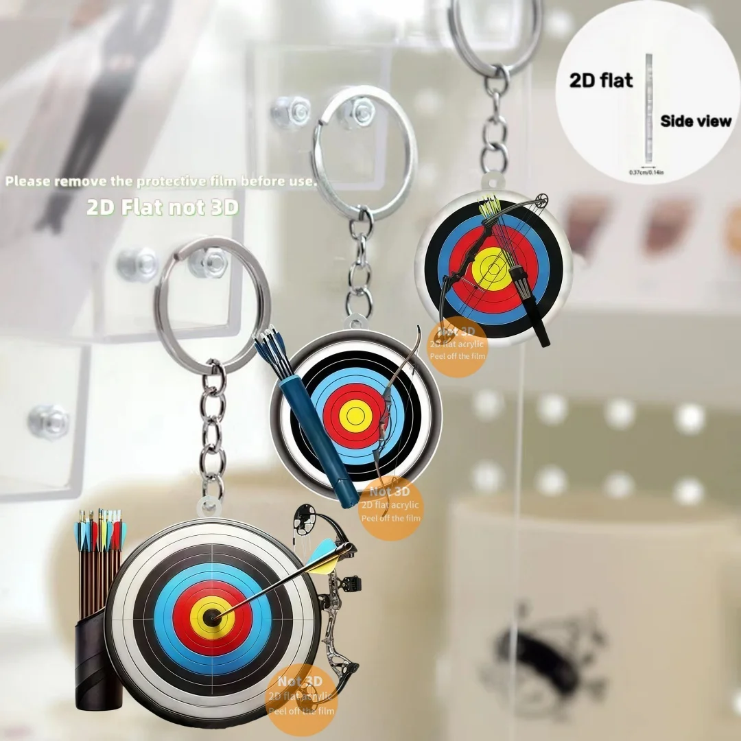 2D Bow Arrow Target Keychain Archery Themed Pendant Flat ACRYLIC Ornament Charms for Bag Hanging Decoration Festive Party Gift