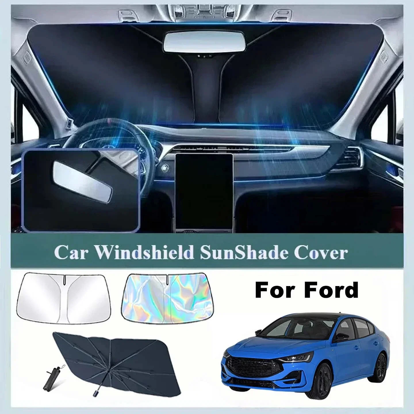 For Ford Mustang Mach-E 2021-2024 Car Windshield Sunshade Cover Front Window Sun Shade Visor Auto Interior UV Protection