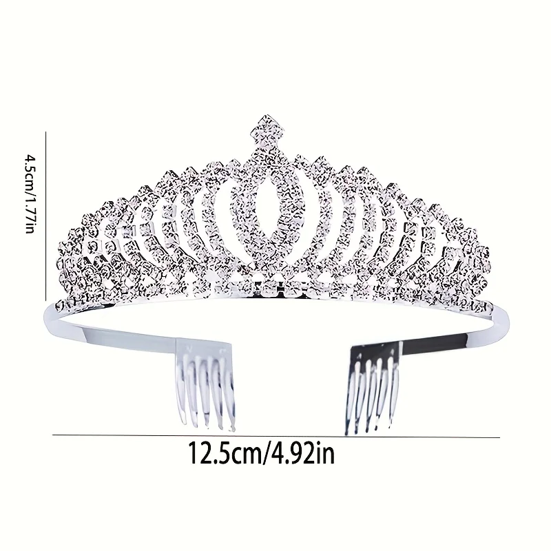 1Pc Royal Princess Headband, Full Rhinestone Crown with Comb, Bridal Wedding Birthday Banquet Hair Accessories, Stylish Princess Style, 4.92x1.77 inches, Ladies Special Occasion Jewelry Accessories Weddings and Birthday Celebrations view 6