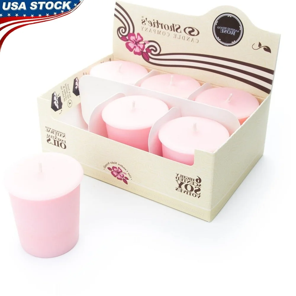 

Sandalwood Rose Natural Soy Votive Candles Aromatherapy Refills Clean Burning Essential Oil Infused 6 Pack Relaxation Home Decor