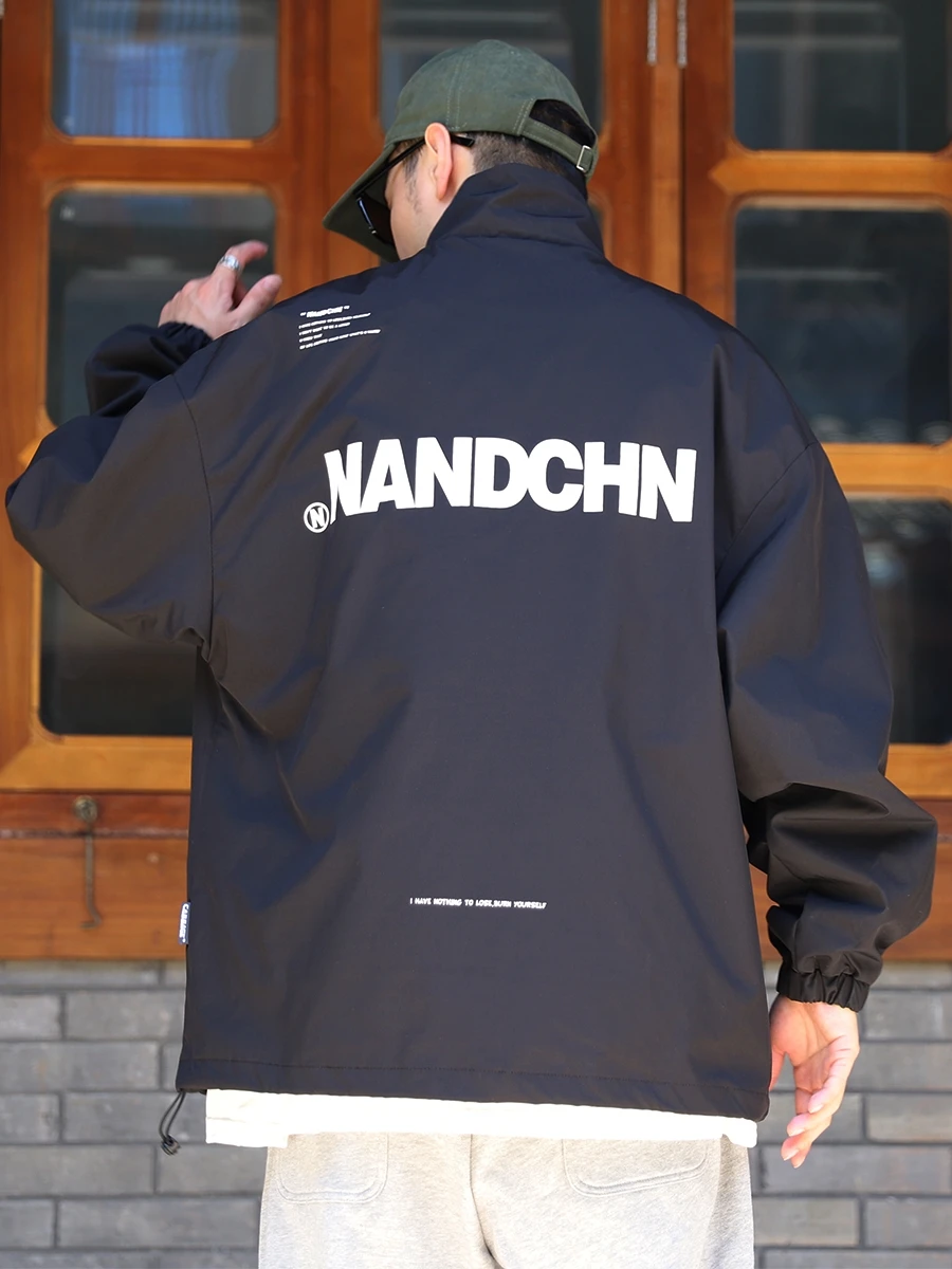 

Осенняя мужская куртка с функциональным принтом и молнией, модная уличная куртка с воротником-стойкой, рабочая одежда свободного кроя для молодежи