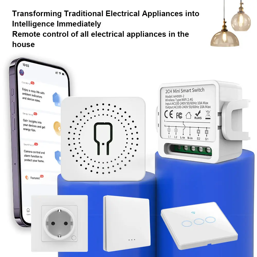 Tuya WiFi Two-Way Switch, Multi-Channel Access, Zero Fire Modification, Remote APP Voice Remote Control，Easy Wiring and Installa