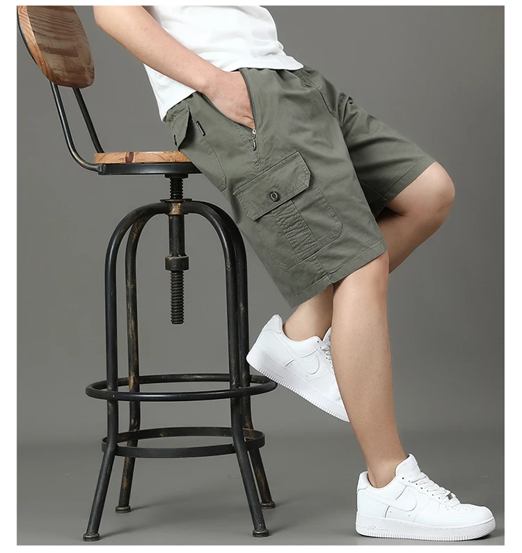 Summer new men's work shorts pocket zip trend versatile casual trousers five work trousers