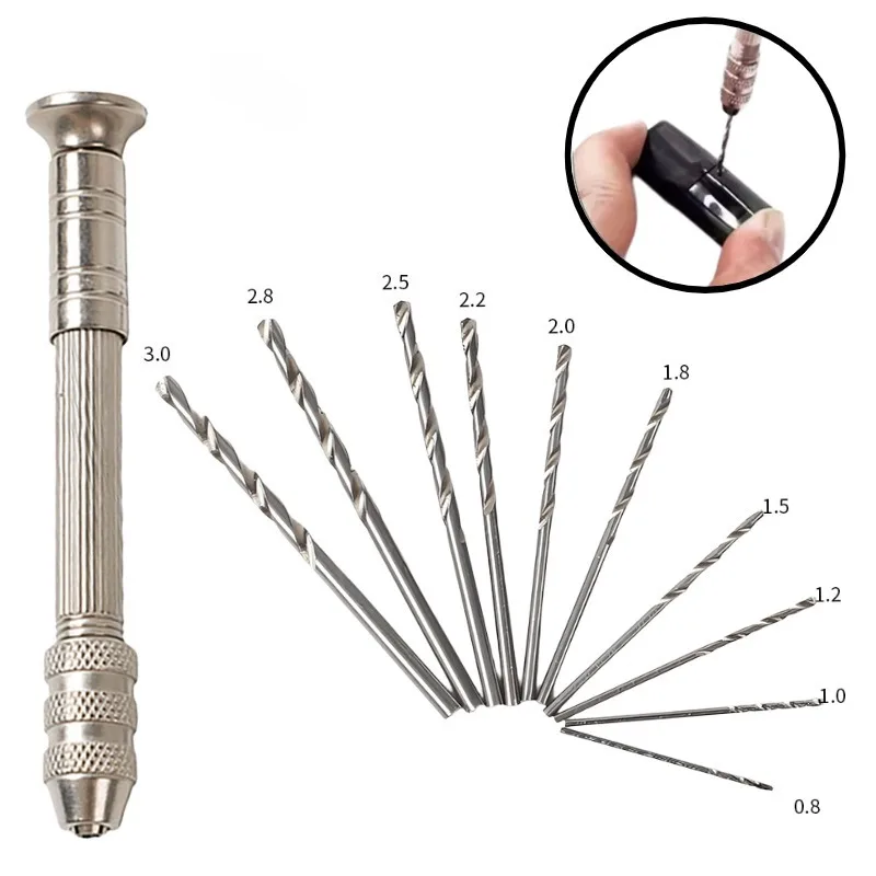 Manual Pin Vise Hand Drill Set Rotary Micro Drill Bits for Model Making Watch Jewelry Wood Craft Precision Drilling