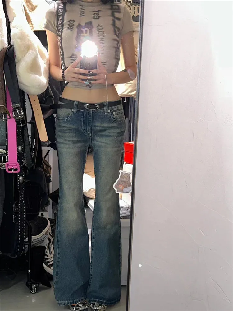 

American Retro Bell Bottom Jeans Women Slimming Low Waist High Waist Extended Length Hot Girl Floor Length Pants High Street