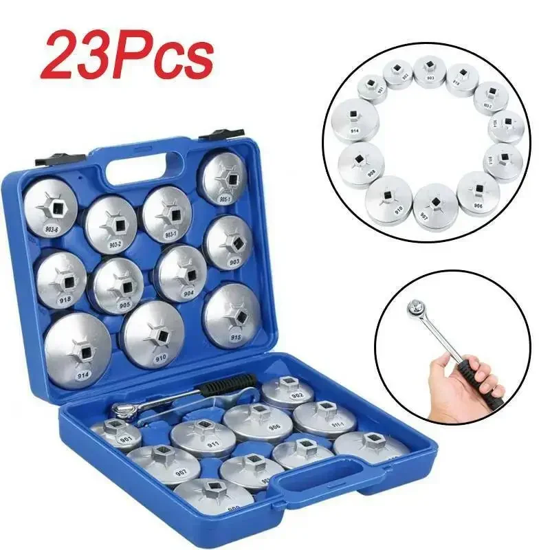 

23pcs Aluminum Alloy Cup Type Oil Filter Wrenches Set Spanner Socket Removal Garage Car Repair Tool Cap Set