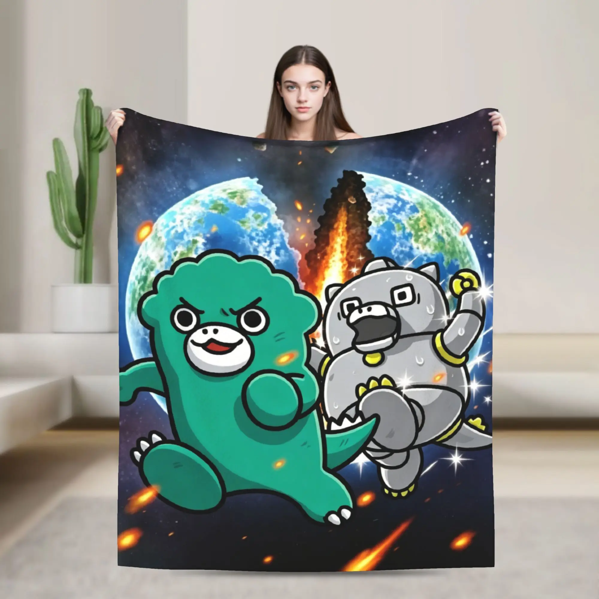 Chibi Monster Raids Again Blanket Coral Fleece Plush Textile Movie Portable Lightweight Thin Throw Blanket for Bed Bedspread