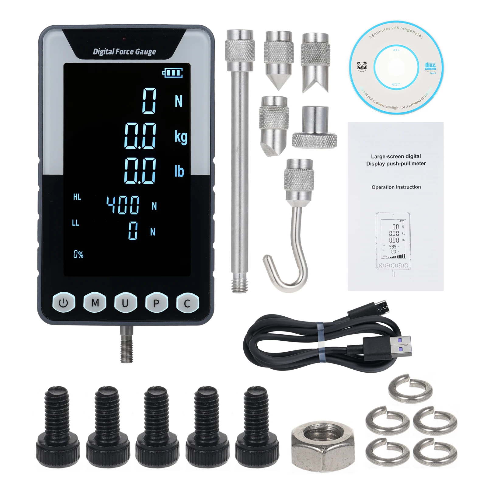 مقياس القوة الرقمي دفع سحب مقياس القوة المحمولة دينامومتر مع 3 وحدات N/LB/Kg السيارات الخلفية LCD اختبار إيقاف التشغيل التلقائي