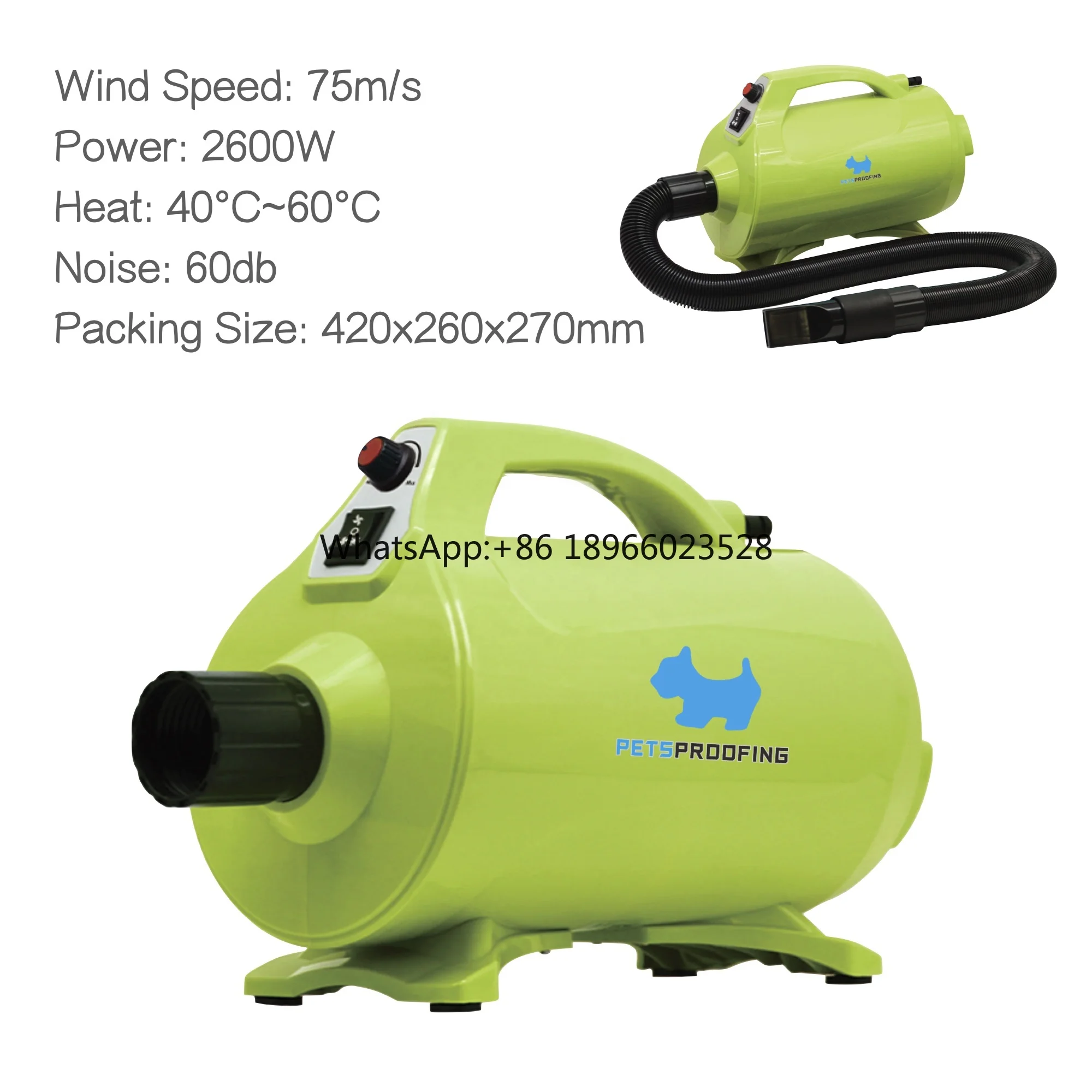 2600 Watt Professional Portable Dog Grooming Blower Stainless Steel Dry Wet Blower Sustainable Features Pp Material Charge