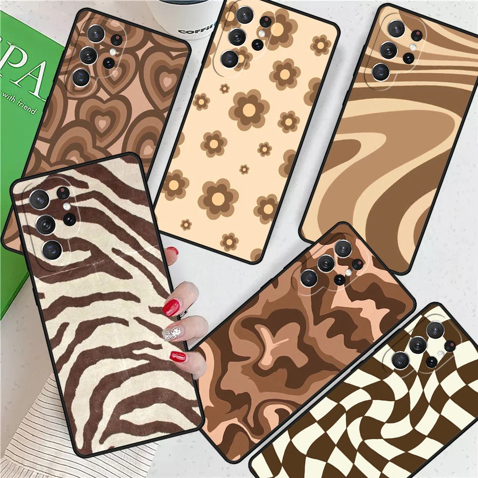 Brown Purple Hearts Swirl Pattern For Samsung Galaxy S24 Ultra S21 S22 S8 S9 S10E Note 10 20 Plus FE S23 Phone case Cover Coque