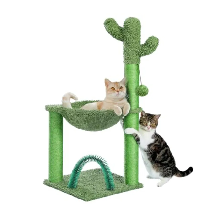 

Когтеточка-кактус для кошек, 33 дюйма, с гамаком для самостоятельного вычесывания и полностью обтянутой сизалевой стойкой для когтеточки, для домашних кошек