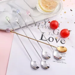 1pcs Coffee Stirring Spoon Stainless Steel Long Handle Ice Cream Dessert Spoon Crystal Mixing Spoon Tableware Kitchen Supplies