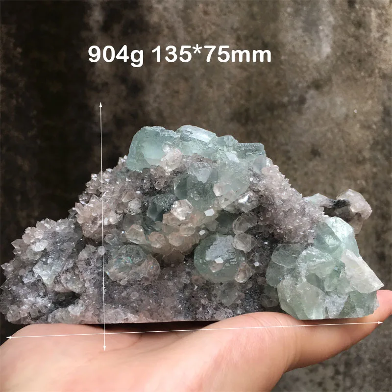 904g Natural Fujian Crystal Quartz Gree Fluorite Calcite Symbiosis Specimen Mineral Cluster Healing Feng Shui Home Decor