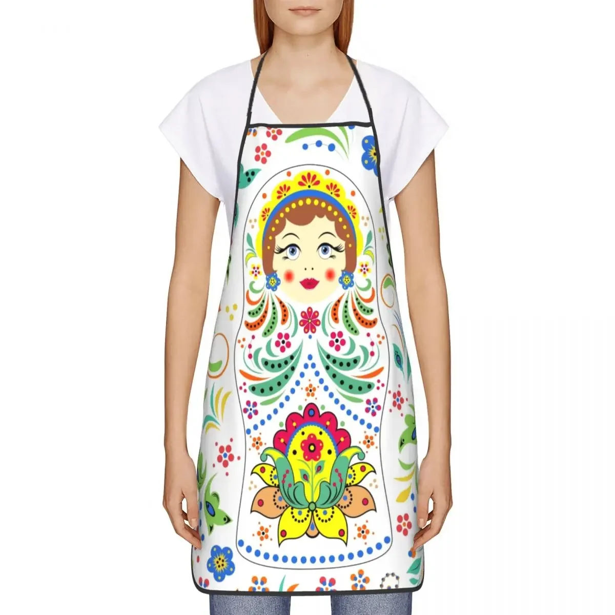 Russia Matryoshka Doll With Flowers Pattern Aprons Men Women Kitchen Chef Russian Folk Art Tablier Cuisine for Cooking Baking