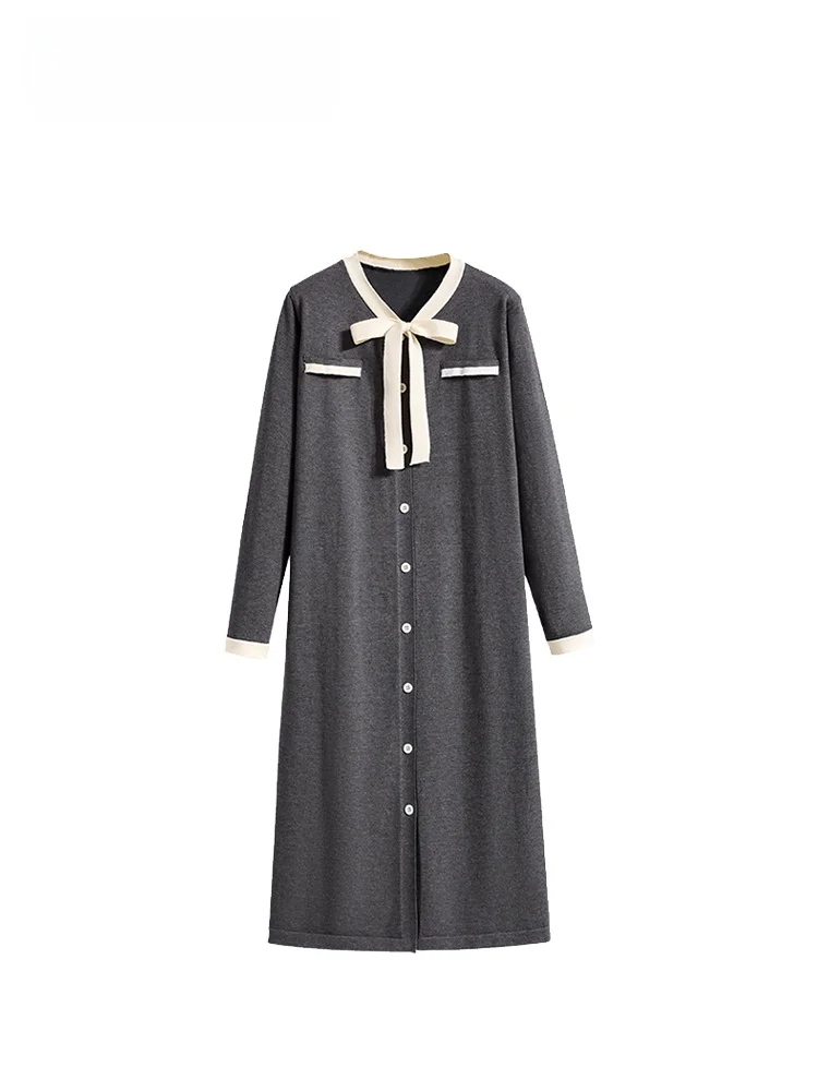 

Вязаное платье большого размера с длинным рукавом и V-образным вырезом для женщин: модное, молодежное, в студенческом стиле, для города, из полиэстера